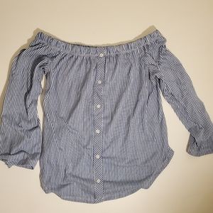 Blue and white cold shoulder shirt